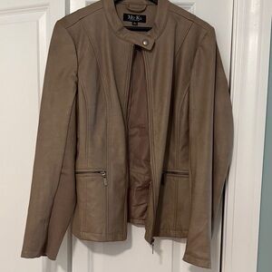Mo-Ka Taupe Leather Zip-Front Moto Jacket
